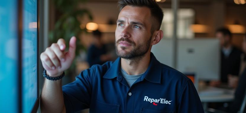 Technicien Répar’Elec présentant les engagements de l’entreprise